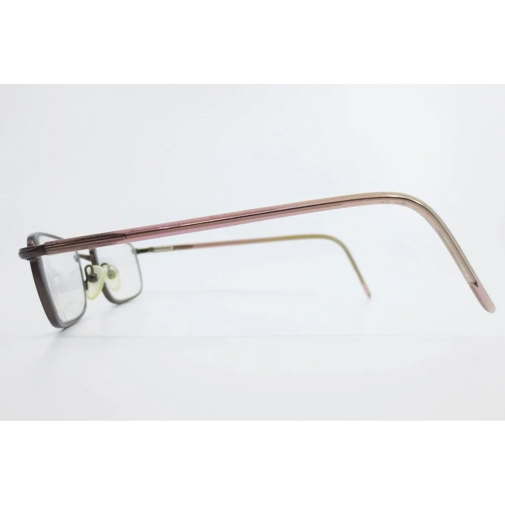 Slim Metal Rectangular Eyeglasses Brown Bronze Frame Pink Temple Tips 38346